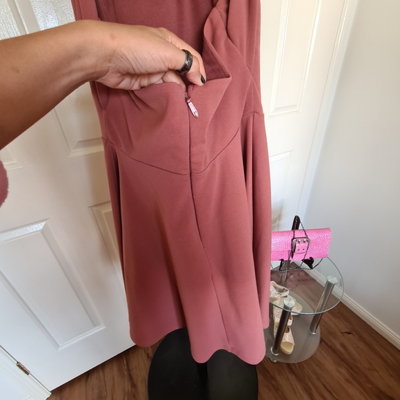 Knight Angel 8 Brown Crosses Halter Straps Flare Pleated Bodycon Maxi Midi Dress - Picture 6 of 11